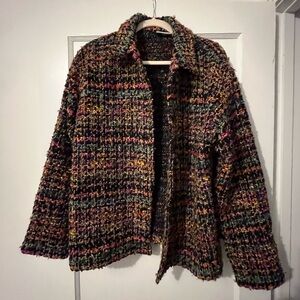 Chico’s Multicolored Woven Coat – Size M | Artful & Vibrant Statement Piece